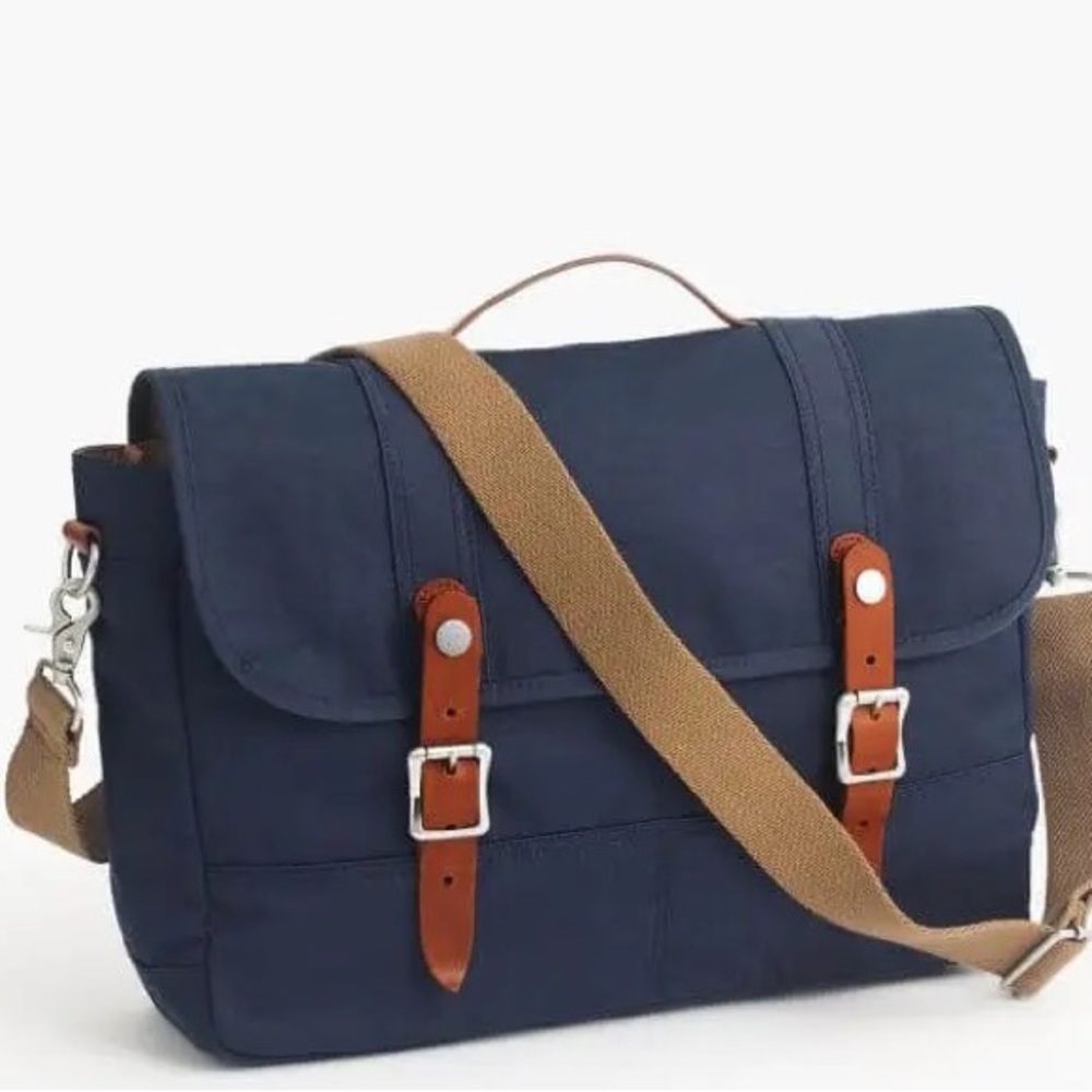 J. Crew Navy and Brown Messenger Bag